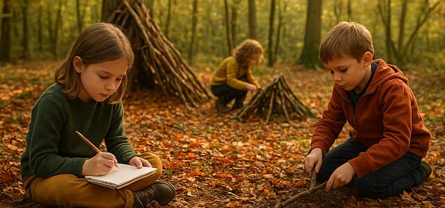 Forest School in September Forest School activities in early autumn woodland